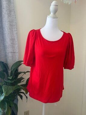 LC Lauren Conrad Red Puff-Sleeve Scoop Neck Top
